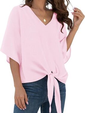 VIIxiom Pink V-Neck Draped Blouse